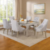 Jamie 7pc Dining Table Set | 6 Button Tufted Fabric Chairs | Silver-Gray
