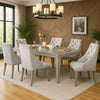 Jamie 7pc Dining Table Set | 6 Button Tufted Fabric Chairs | Silver-Gray