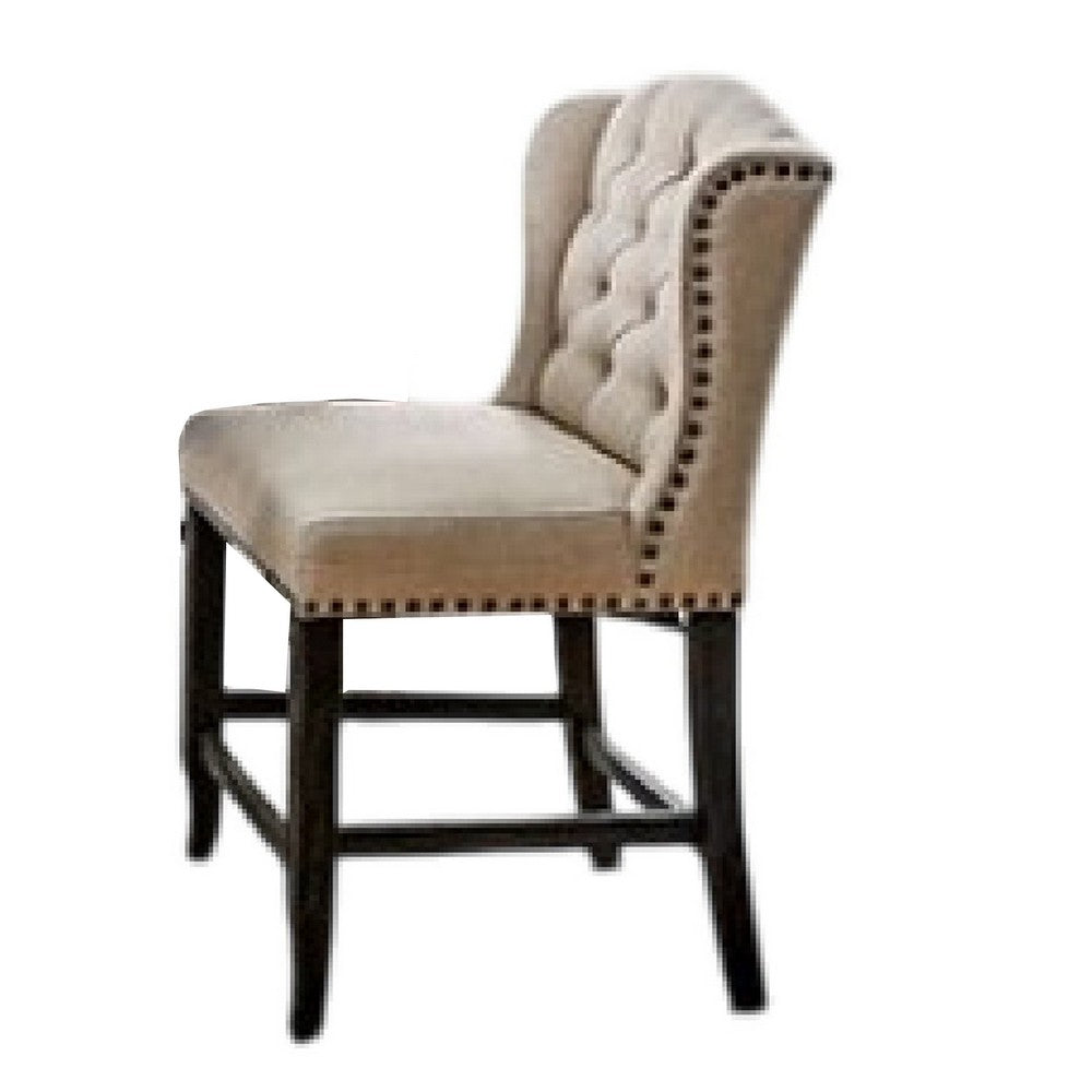 Bega 5pc Counter-Height Table Set | 4 Tufted Nailhead Chairs | Black Wood