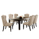 Bega 7pc Dining Table Set | Button Tufted Nailhead Chairs | Black Wood