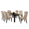 Bega 7pc Dining Table Set | Button Tufted Nailhead Chairs | Black Wood