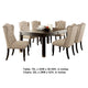 Bega 7pc Dining Table Set | Button Tufted Nailhead Chairs | Black Wood