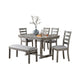 Lais 6pc Dining Table Set w Bench | 4 Ladderback Chairs | Rustic Gray