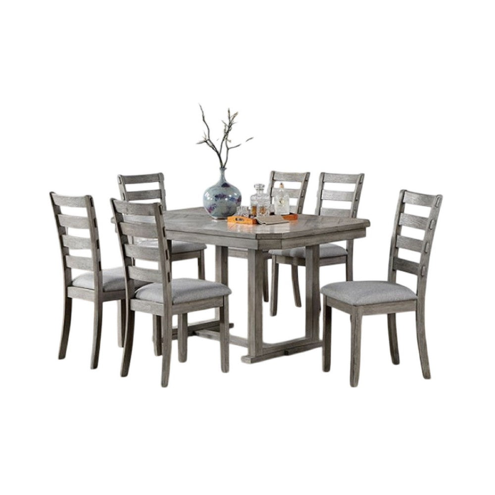 Lais 7pc Dining Table Set w 6 Ladderback Chairs | Rustic Gray