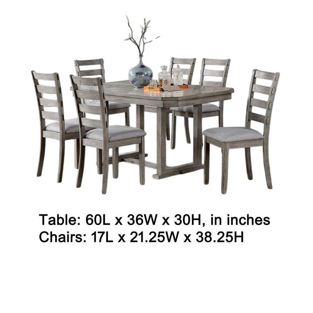 Lais 7pc Dining Table Set w 6 Ladderback Chairs | Rustic Gray