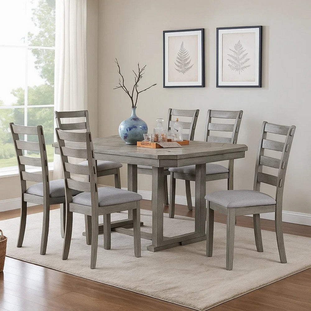 Lais 7pc Dining Table Set w 6 Ladderback Chairs | Rustic Gray