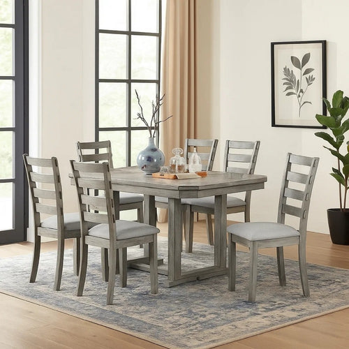 Lais 7pc Dining Table Set w 6 Ladderback Chairs | Rustic Gray