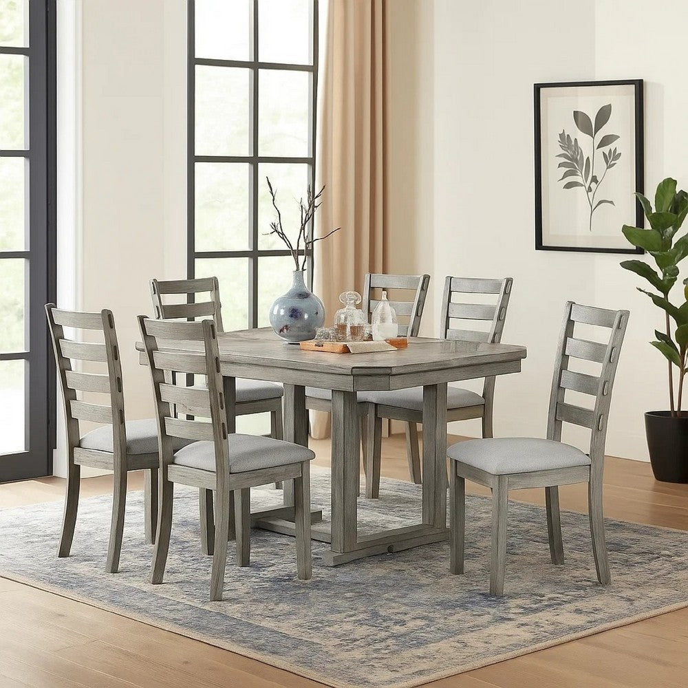 Lais 7pc Dining Table Set w 6 Ladderback Chairs | Rustic Gray