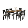Riera 7pc Dining Table Set w Planked Top | 6 Faux Leather Chairs
