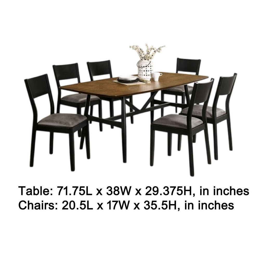 Riera 7pc Dining Table Set w Planked Top | 6 Faux Leather Chairs