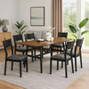 Riera 7pc Dining Table Set w Planked Top | 6 Faux Leather Chairs