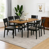 Riera 7pc Dining Table Set w Planked Top | 6 Faux Leather Chairs
