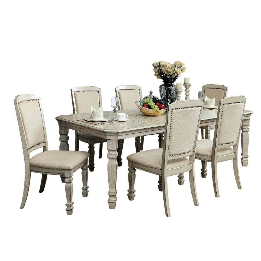 Fenny 7pc 64-100 Inch Extendable Dining Table Set | 6 Chairs Antique White