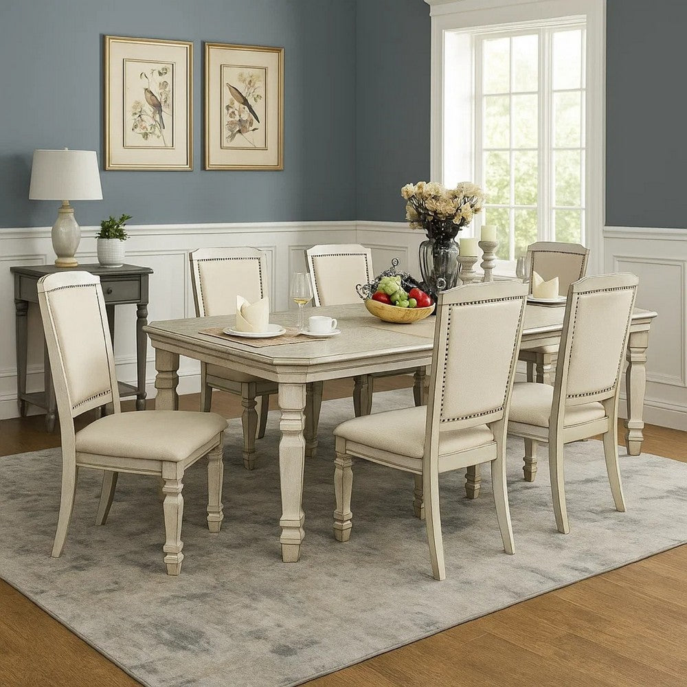 Fenny 7pc 64-100 Inch Extendable Dining Table Set | 6 Chairs Antique White