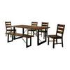Giga 6pc Dining Table Set w Bench | 4 Slat Back Chairs | Walnut-Black