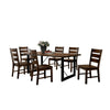 Giga 7pc Dining Table Set w 6 Slat Back Chairs | Walnut-Black Wood