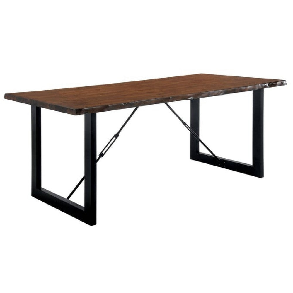 Giga 7pc Dining Table Set w 6 Slat Back Chairs | Walnut-Black Wood