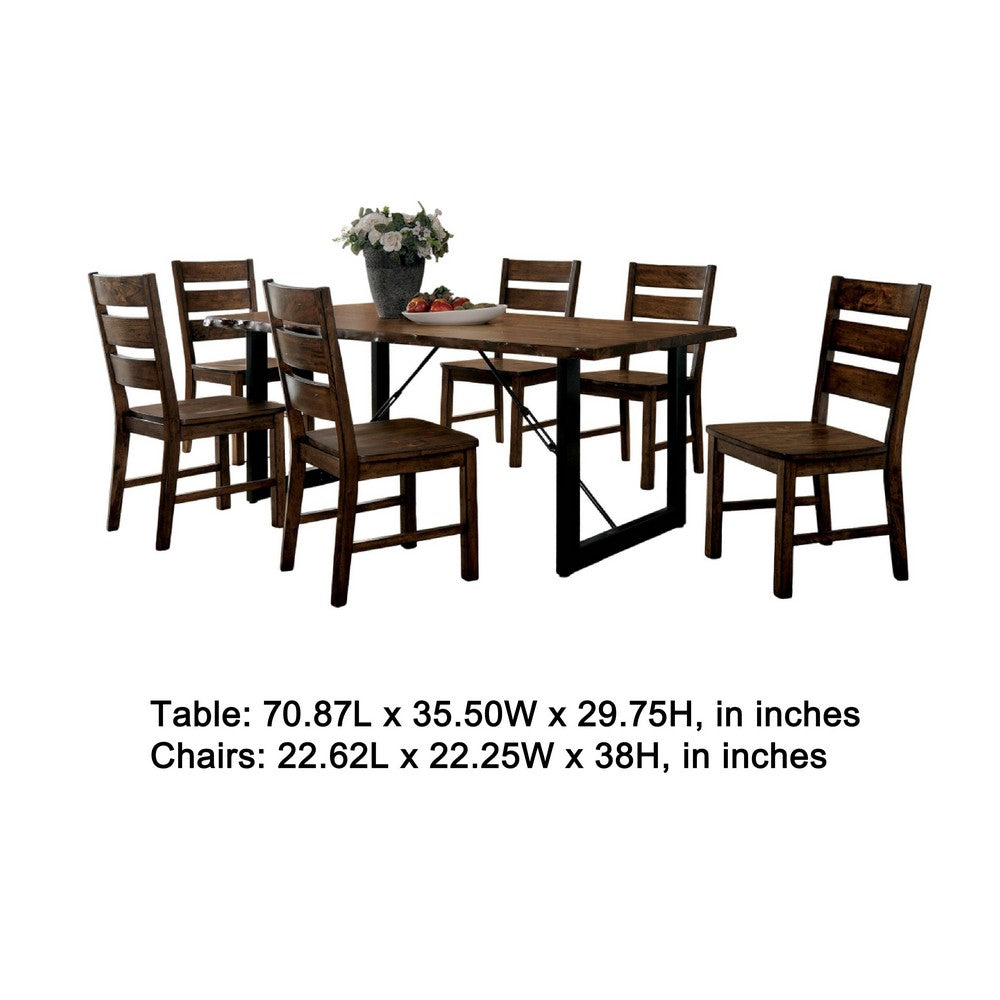Giga 7pc Dining Table Set w 6 Slat Back Chairs | Walnut-Black Wood