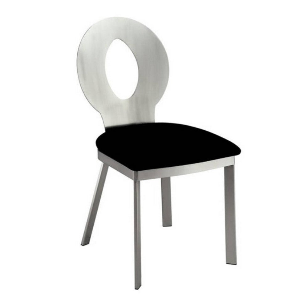 Valie 5pc Dining Set | Round Glass Table | 4 Modern Chairs Silver Black