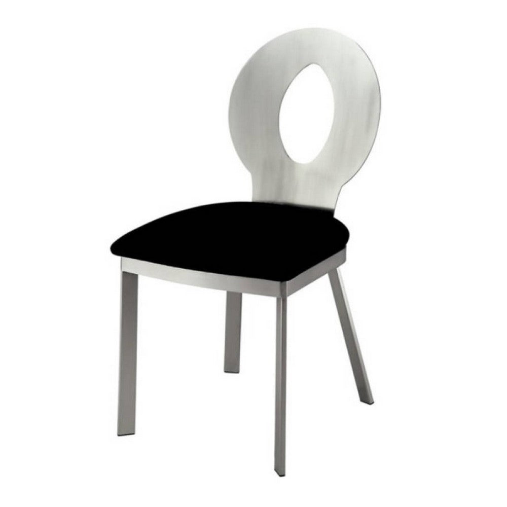 Valie 5pc Dining Set | Round Glass Table | 4 Modern Chairs Silver Black