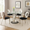 Valie 5pc Dining Set | Round Glass Table | 4 Modern Chairs Silver Black