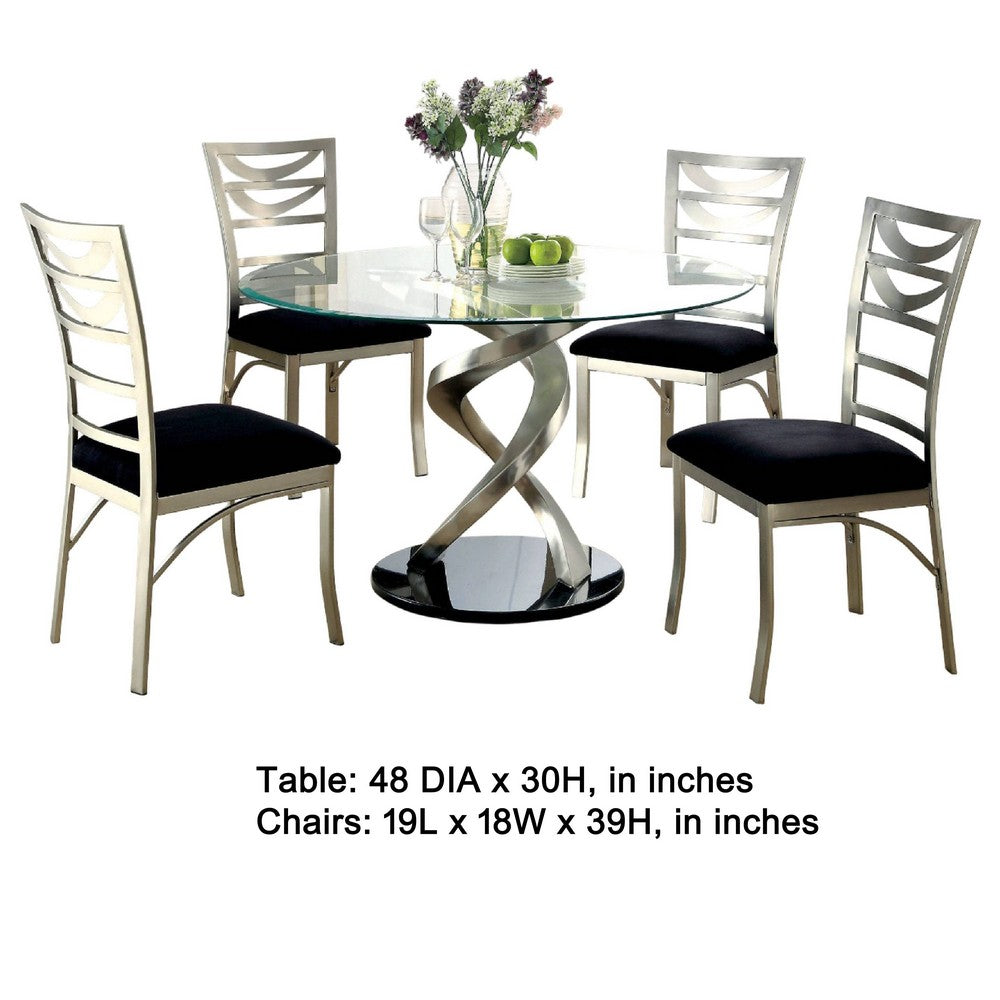 Roxe 5pc Dining Set | Glass Table | 4 Ladderback Chairs | Silver-Black
