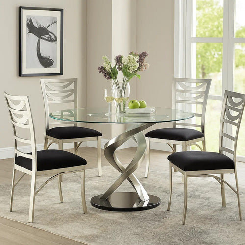 Roxe 5pc Dining Set | Glass Table | 4 Ladderback Chairs | Silver-Black