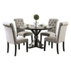 Fredy 5pc Round Dining Table Set | Pedestal | Gray Tufted Fabric Chairs