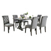 Fredy 7pc Dining Table Set | Dual Pedestal Base | 6 Beige Fabric Chairs