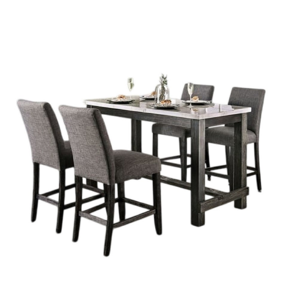 Bruce 5pc Counter Height Set | Marble Top | Trestle | 4 Dark Gray Chairs