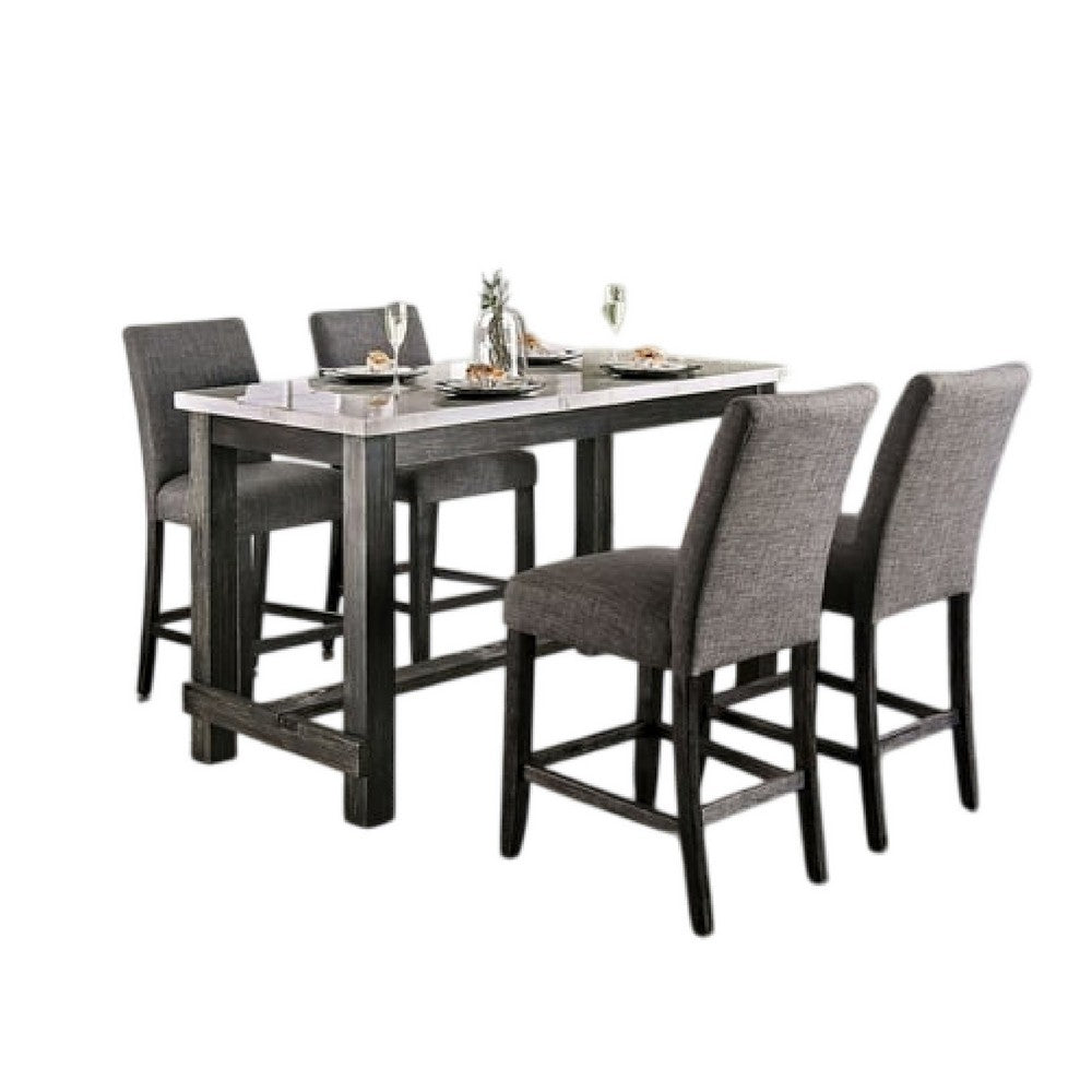 Bruce 5pc Counter Height Set | Marble Top | Trestle | 4 Dark Gray Chairs