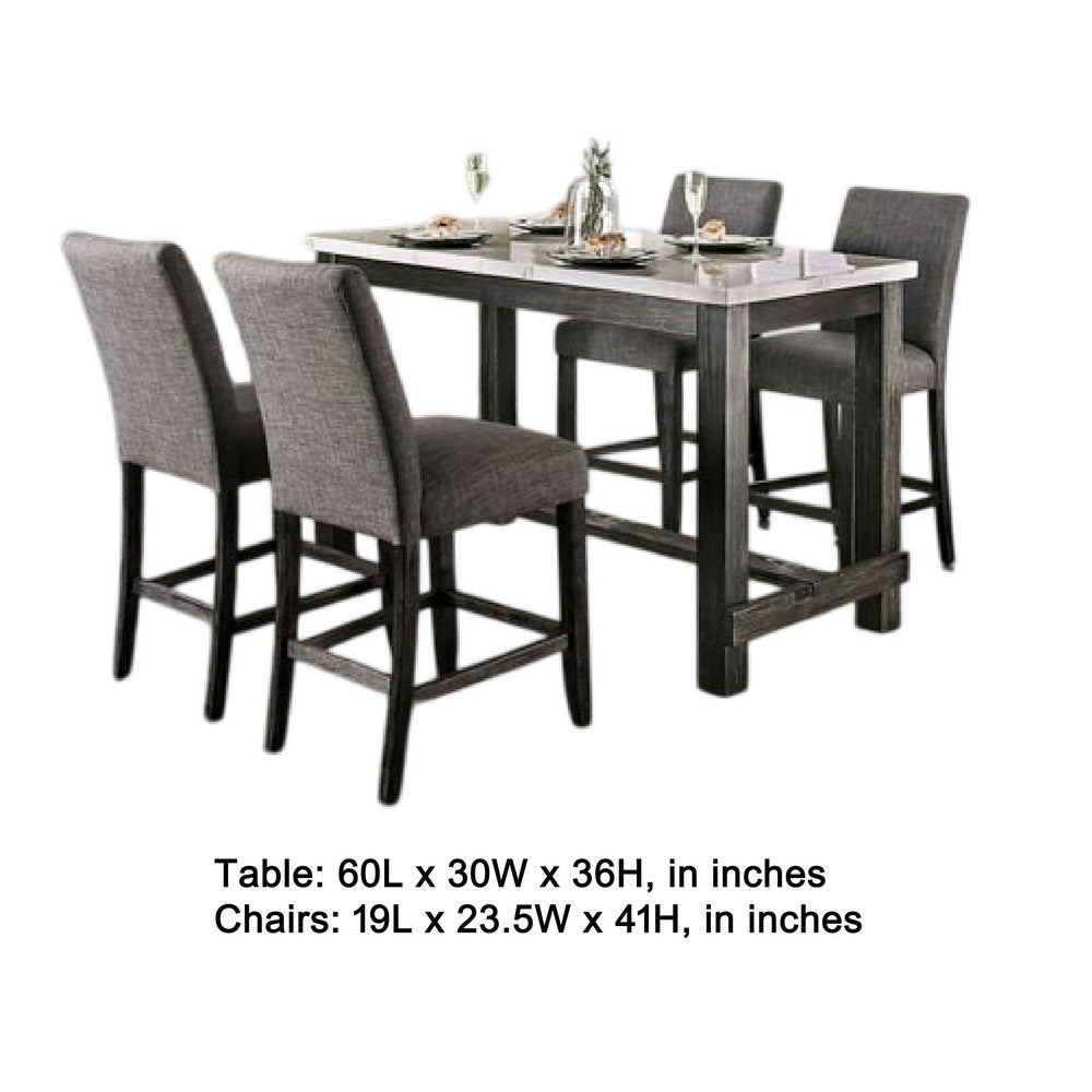 Bruce 5pc Counter Height Set | Marble Top | Trestle | 4 Dark Gray Chairs