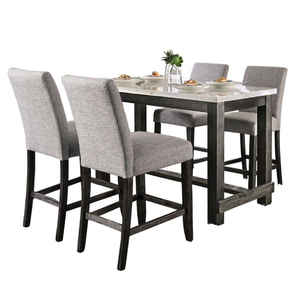 Bruce 5pc Counter Height Table Set | Marble | Trestle | Light Gray Chairs