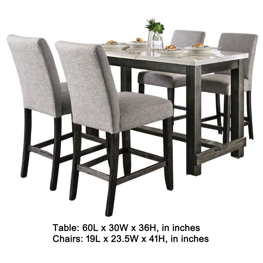 Bruce 5pc Counter Height Table Set | Marble | Trestle | Light Gray Chairs