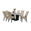 Ronda 7pc Dining Table Set w Marble Top | Beige Fabric Chairs | White
