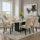 Ronda 7pc Dining Table Set w Marble Top | Beige Fabric Chairs | White