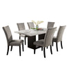 Ronda 7pc Dining Table Set w Marble Top | Gray Fabric Chairs | White
