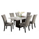 Ronda 7pc Dining Table Set w Marble Top | Gray Fabric Chairs | White