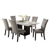 Ronda 7pc Dining Table Set w Marble Top | Gray Fabric Chairs | White