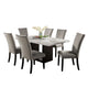 Ronda 7pc Dining Table Set w Marble Top | Gray Fabric Chairs | White