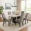 Ronda 7pc Dining Table Set w Marble Top | Gray Fabric Chairs | White
