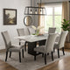Ronda 7pc Dining Table Set w Marble Top | Gray Fabric Chairs | White