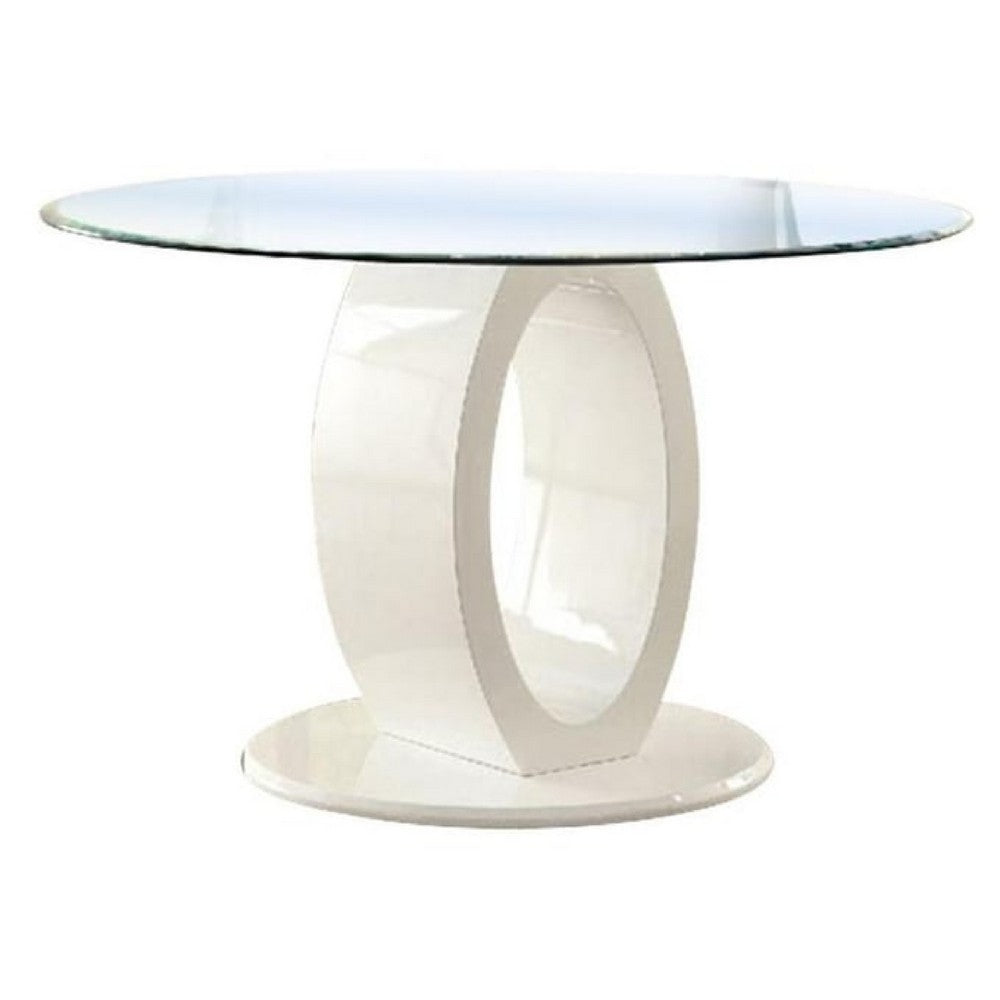 Gregy 5pc Round Dining Table Set | Oval Pedestal Base | White Fabric