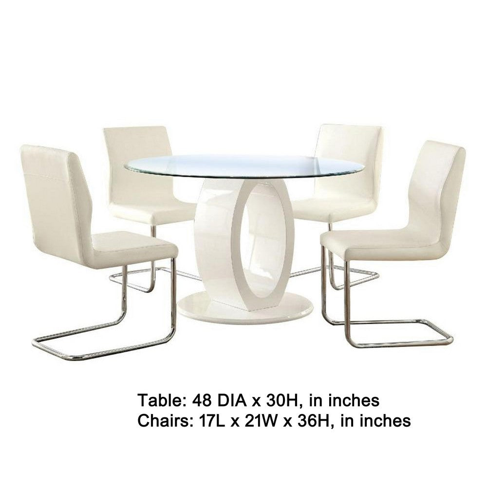 Gregy 5pc Round Dining Table Set | Oval Pedestal Base | White Fabric