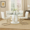 Gregy 5pc Round Dining Table Set | Oval Pedestal Base | White Fabric