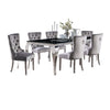 Vendy 7pc Dining Set w Tempered Glass Table | Gray Wingback Chairs