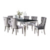 Vendy 7pc Dining Set w Tempered Glass Table | Gray Wingback Chairs