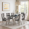 Vendy 7pc Dining Set w Tempered Glass Table | Gray Wingback Chairs