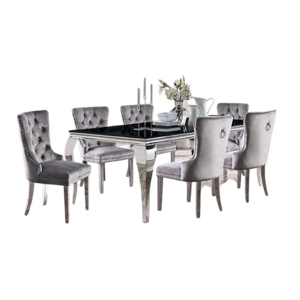 Rico 7pc Counter Height Table Set w 6 Padded Fabric Chairs | Gray
