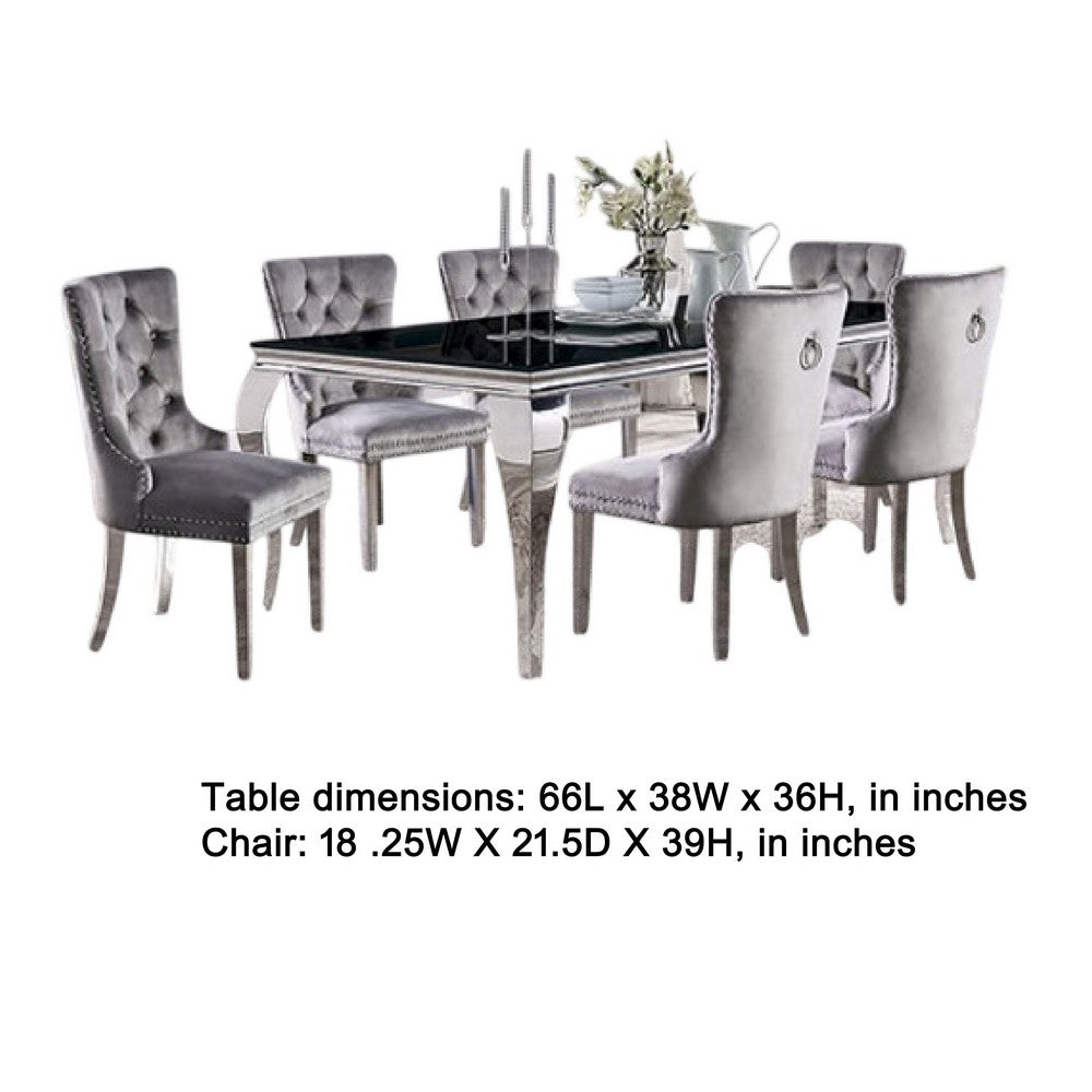 Rico 7pc Counter Height Table Set w 6 Padded Fabric Chairs | Gray